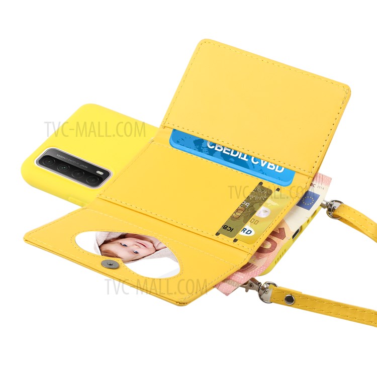 Leather Wallet Kickstand Phone Cover Case with Shoulder Strap for Huawei P Smart 2021 / Huawei Y7a - Yellow-2