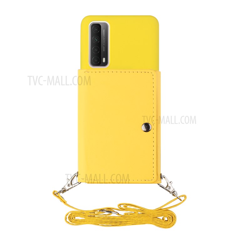 Leather Wallet Kickstand Phone Cover Case with Shoulder Strap for Huawei P Smart 2021 / Huawei Y7a - Yellow-3