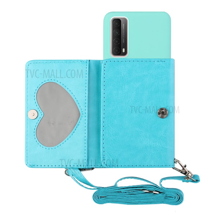 Leather Wallet Kickstand Phone Cover Case with Shoulder Strap for Huawei P Smart 2021 / Huawei Y7a - Baby Blue-1