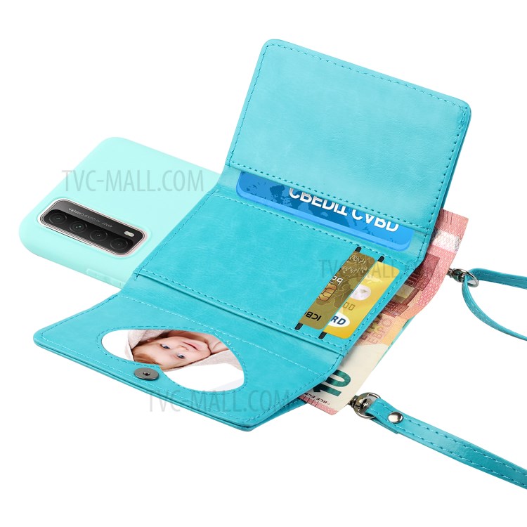 Leather Wallet Kickstand Phone Cover Case with Shoulder Strap for Huawei P Smart 2021 / Huawei Y7a - Baby Blue-2