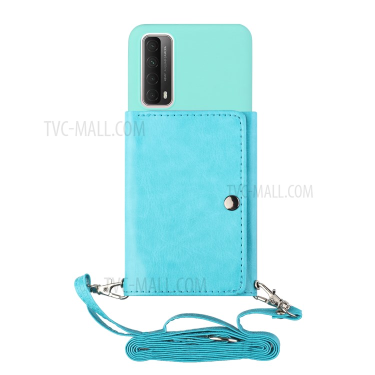 Leather Wallet Kickstand Phone Cover Case with Shoulder Strap for Huawei P Smart 2021 / Huawei Y7a - Baby Blue-3