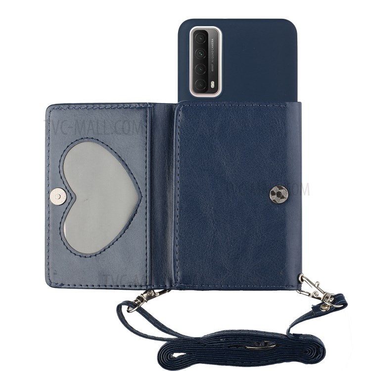 Leather Wallet Kickstand Phone Cover Case with Shoulder Strap for Huawei P Smart 2021 / Huawei Y7a - Dark Blue-1