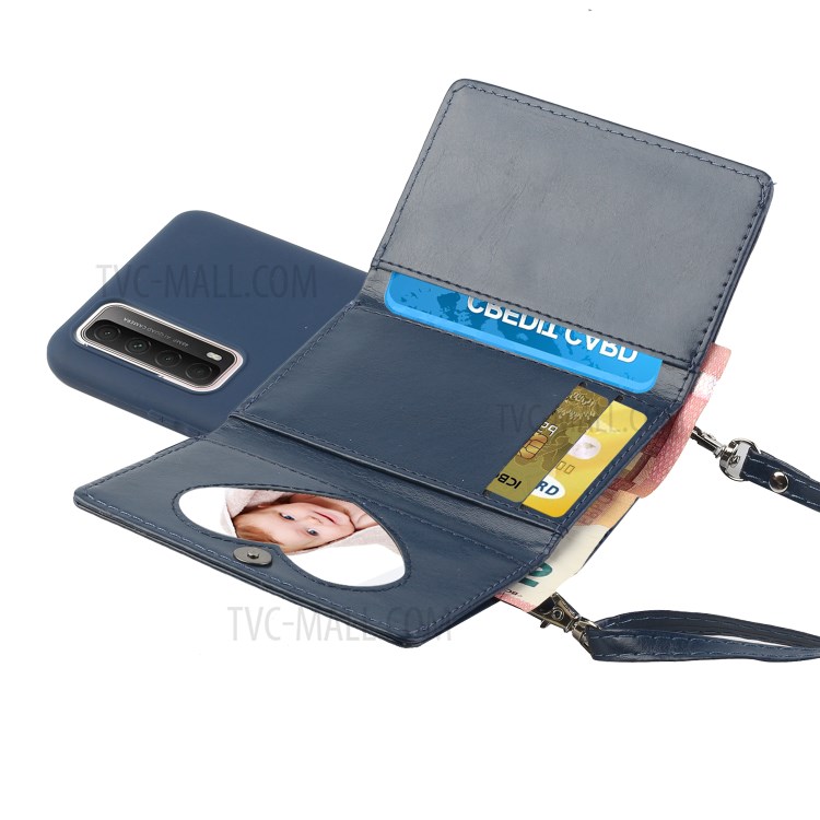 Leather Wallet Kickstand Phone Cover Case with Shoulder Strap for Huawei P Smart 2021 / Huawei Y7a - Dark Blue-2