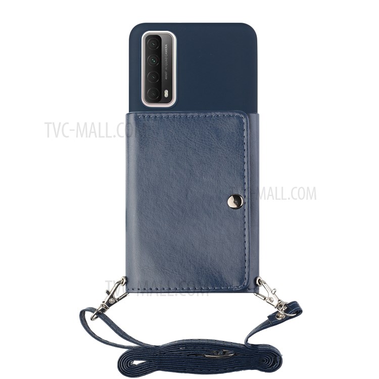 Leather Wallet Kickstand Phone Cover Case with Shoulder Strap for Huawei P Smart 2021 / Huawei Y7a - Dark Blue-3