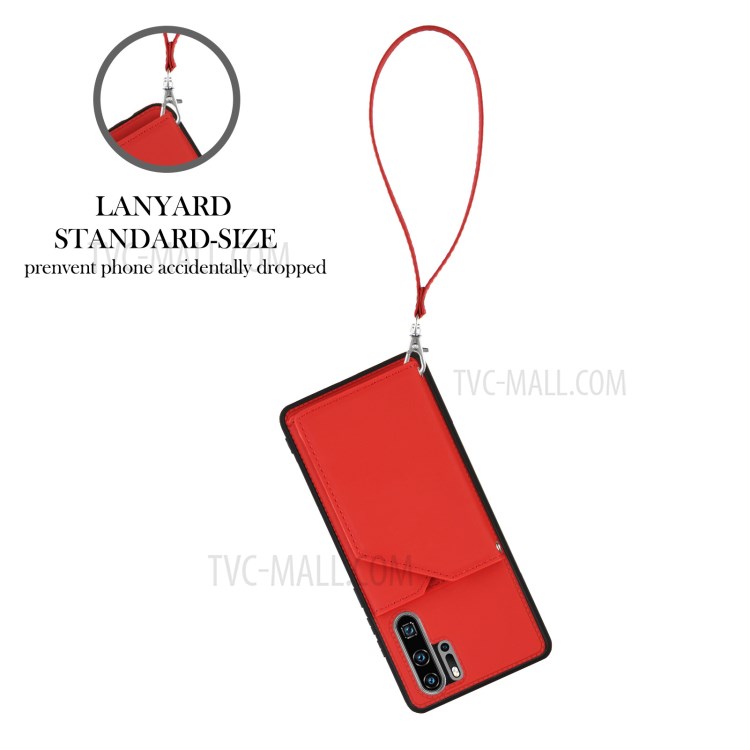 Stand Card Holder Rubberized Leather Skin TPU Phone Case for Huawei P30 Pro - Red-2