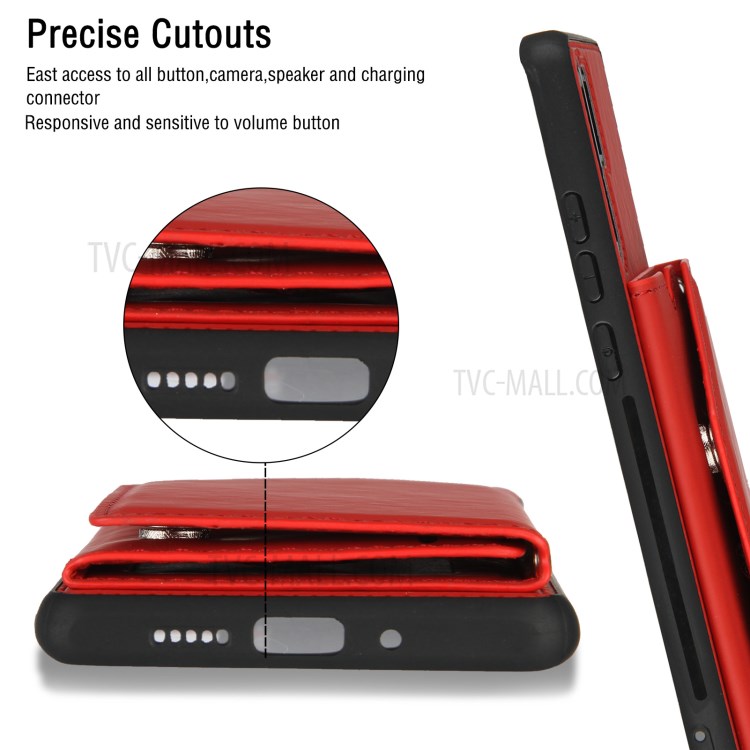 Stand Card Holder Rubberized Leather Skin TPU Phone Case for Huawei P30 Pro - Red-7