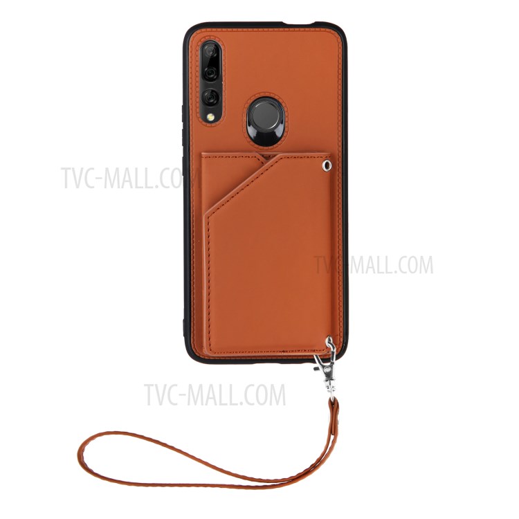 Stand Card Holder Rubberized Leather Skin TPU Phone Case for Huawei P Smart Z / Huawei Y9 Prime 2019 - Brown-2
