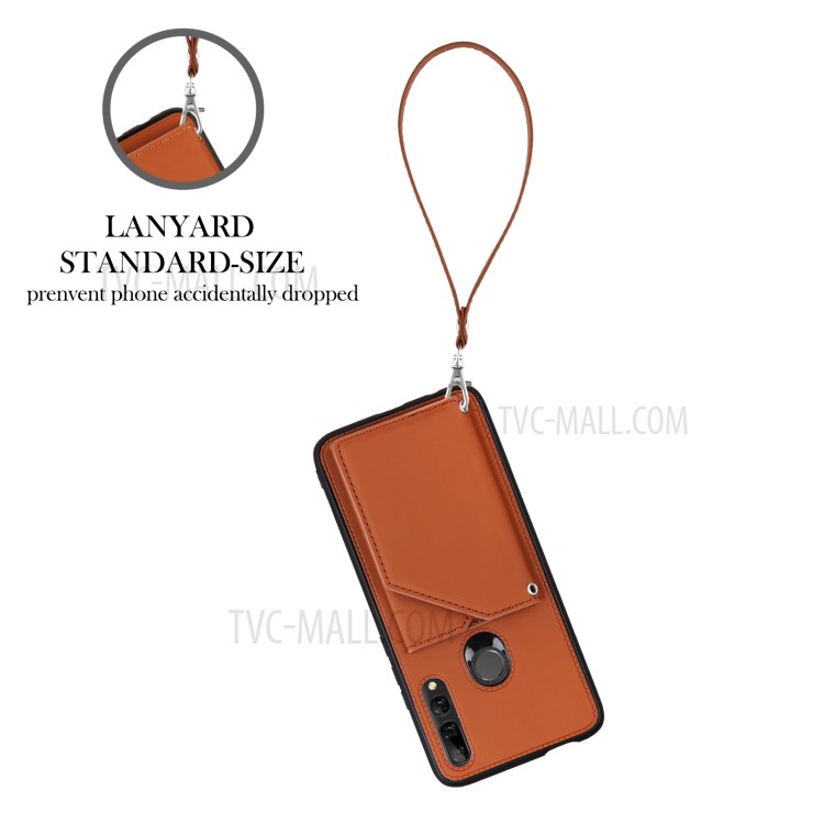 Stand Card Holder Rubberized Leather Skin TPU Phone Case for Huawei P Smart Z / Huawei Y9 Prime 2019 - Brown-3