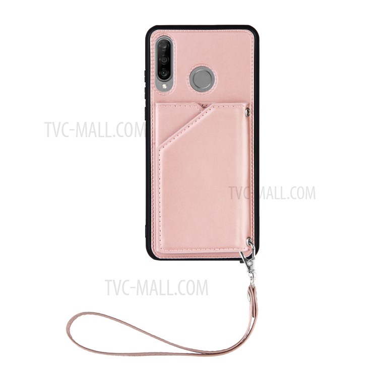 Cassa Del Telefono TPU Della Pelle Della Pelle Della Pelle Della Pelle Della Carta Del Supporto Per Huawei P30 Lite - Oro Rosa-2