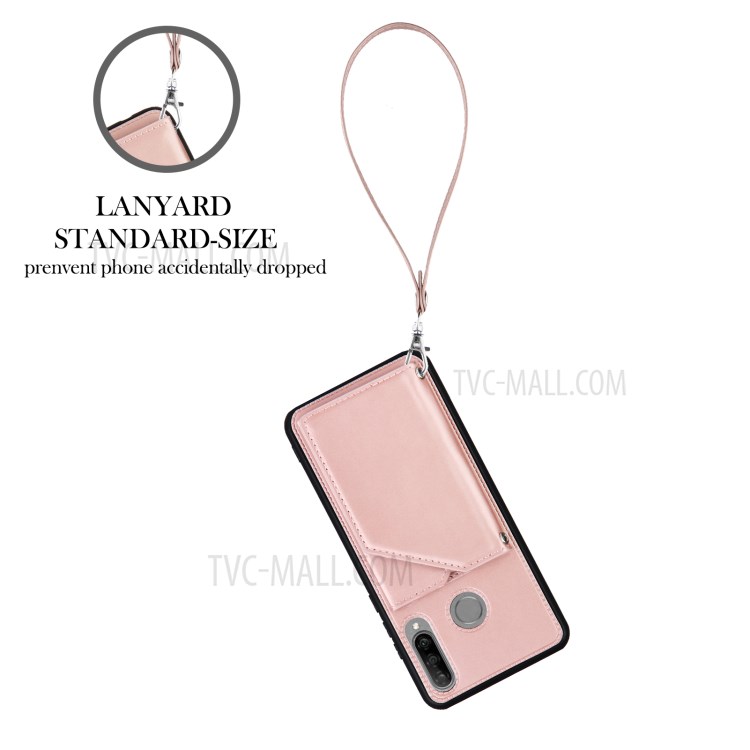 Cassa Del Telefono TPU Della Pelle Della Pelle Della Pelle Della Pelle Della Carta Del Supporto Per Huawei P30 Lite - Oro Rosa-3