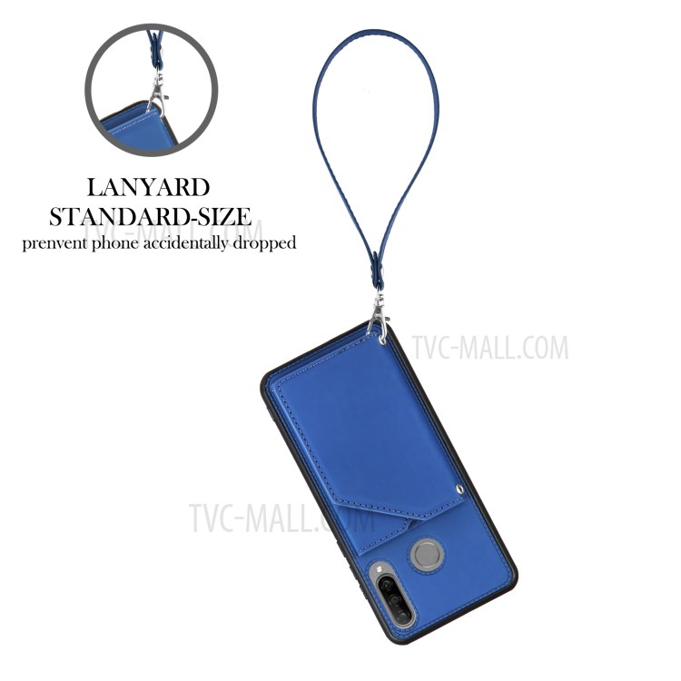 Stand Card Holder Rubberized Leather Skin TPU Phone Case for Huawei P30 Lite - Blue-3