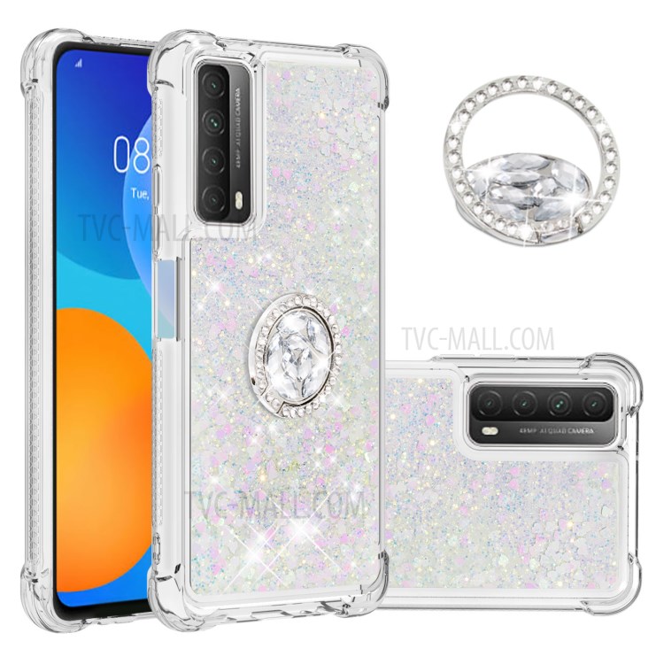 Shock-Absorbed Quicksand TPU Cell Phone Protective Shell with Ring Kickstand for iPhone 12 mini - Silver-1