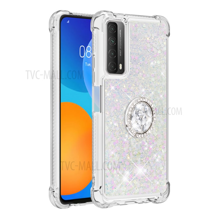 Shock-Absorbed Quicksand TPU Cell Phone Protective Shell with Ring Kickstand for iPhone 12 mini - Silver-3