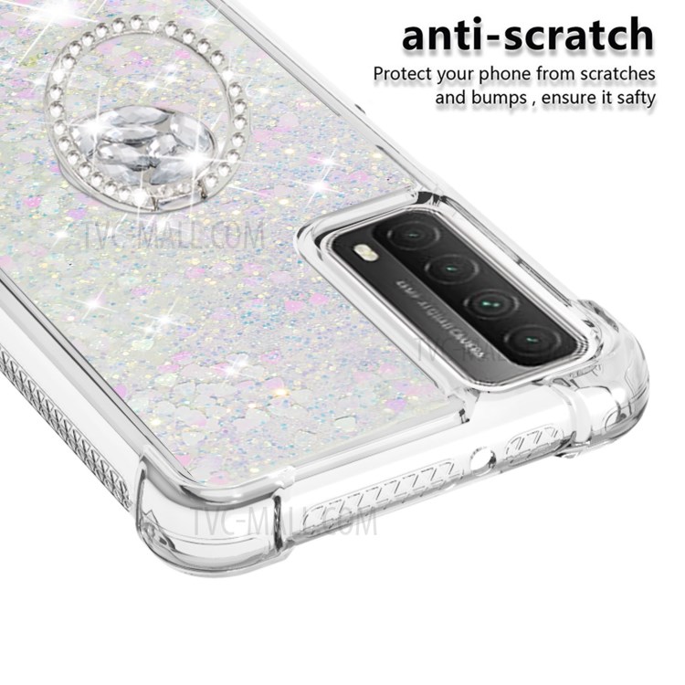 Shock-Absorbed Quicksand TPU Cell Phone Protective Shell with Ring Kickstand for iPhone 12 mini - Silver-4