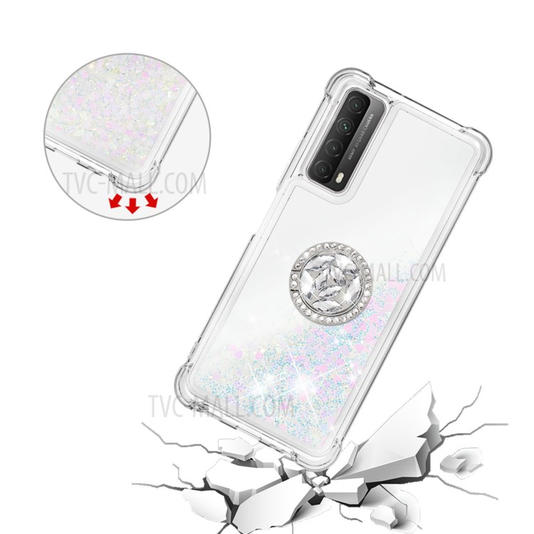 Shock-Absorbed Quicksand TPU Cell Phone Protective Shell with Ring Kickstand for iPhone 12 mini - Silver-5