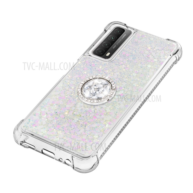 Shock-Absorbed Quicksand TPU Cell Phone Protective Shell with Ring Kickstand for iPhone 12 mini - Silver-6