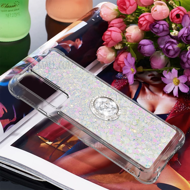 Shock-Absorbed Quicksand TPU Cell Phone Protective Shell with Ring Kickstand for iPhone 12 mini - Silver-7