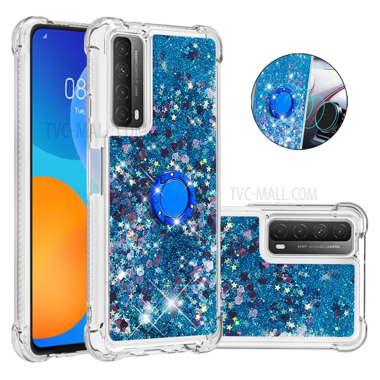 Shock-Absorbed Quicksand TPU Cell Phone Protective Shell with Ring Kickstand for iPhone 12 mini - Blue-1