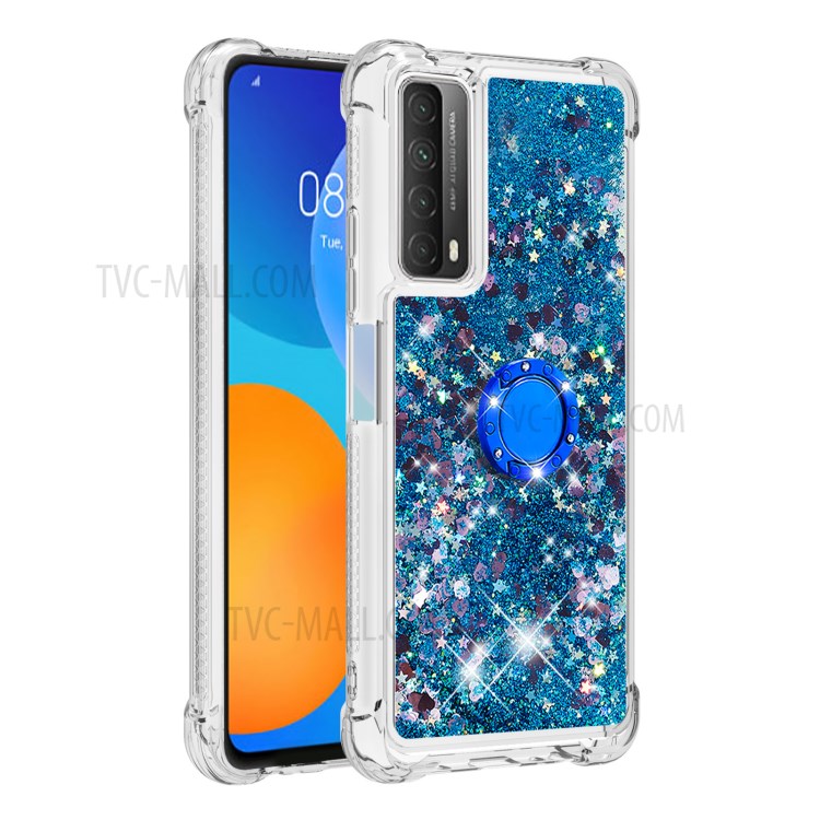 Shock-Absorbed Quicksand TPU Cell Phone Protective Shell with Ring Kickstand for iPhone 12 mini - Blue-3