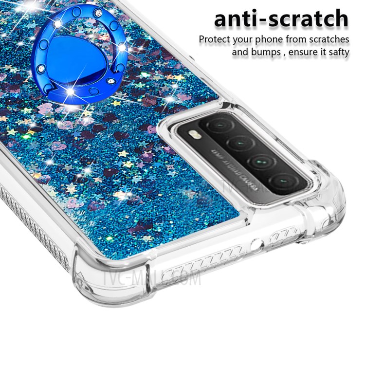 Shock-Absorbed Quicksand TPU Cell Phone Protective Shell with Ring Kickstand for iPhone 12 mini - Blue-4