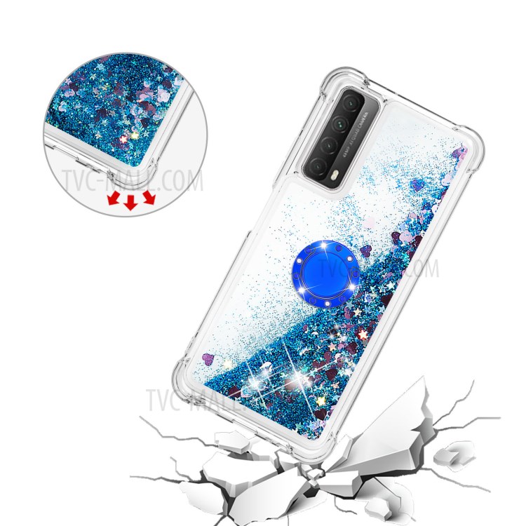 Shock-Absorbed Quicksand TPU Cell Phone Protective Shell with Ring Kickstand for iPhone 12 mini - Blue-5