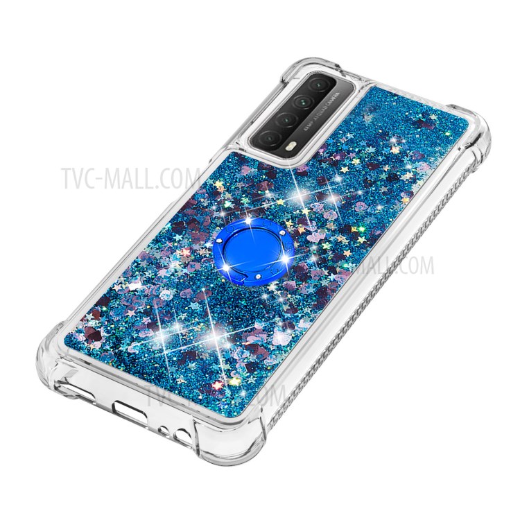 Shock-Absorbed Quicksand TPU Cell Phone Protective Shell with Ring Kickstand for iPhone 12 mini - Blue-6