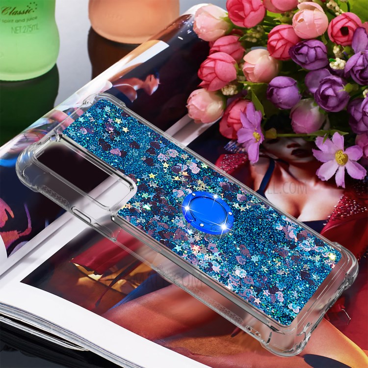 Shock-Absorbed Quicksand TPU Cell Phone Protective Shell with Ring Kickstand for iPhone 12 mini - Blue-7