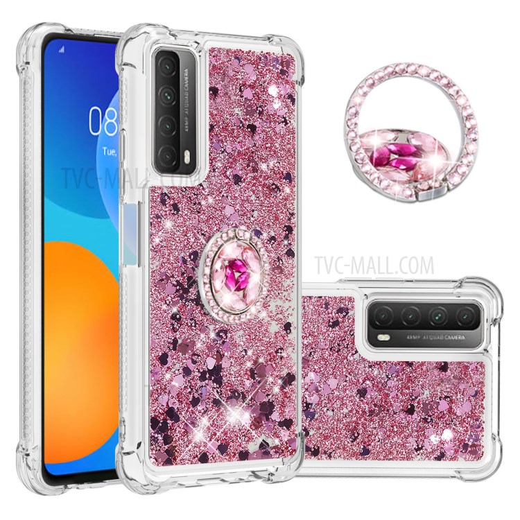 Shock-Absorbed Quicksand TPU Cell Phone Protective Shell with Ring Kickstand for iPhone 12 mini - Rose Gold-1