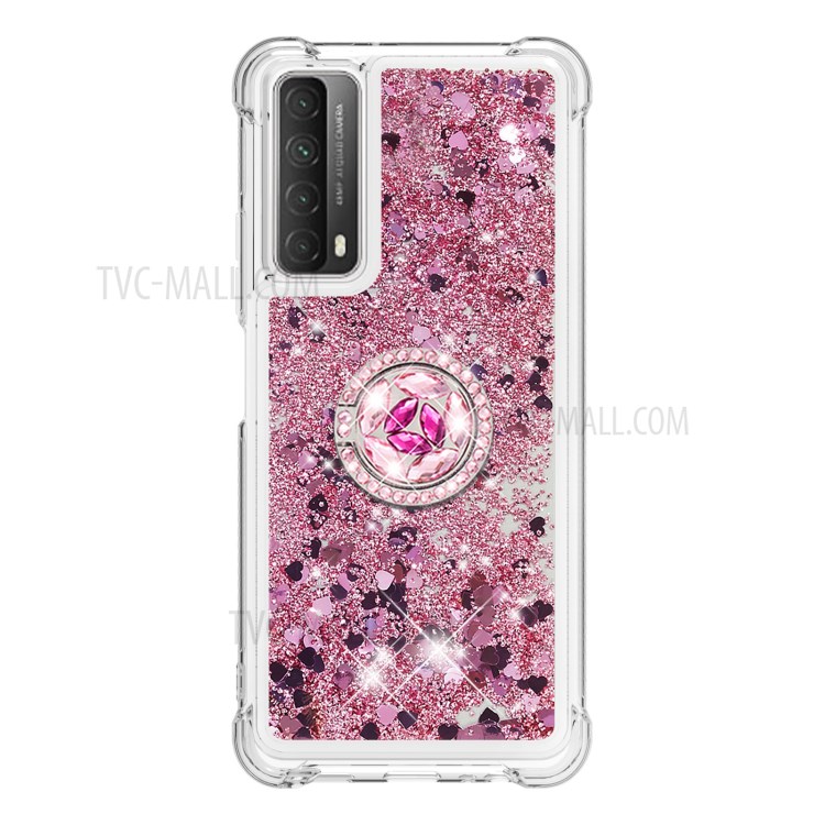 Shock-Absorbed Quicksand TPU Cell Phone Protective Shell with Ring Kickstand for iPhone 12 mini - Rose Gold-2