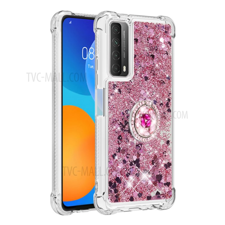 Shock-Absorbed Quicksand TPU Cell Phone Protective Shell with Ring Kickstand for iPhone 12 mini - Rose Gold-3