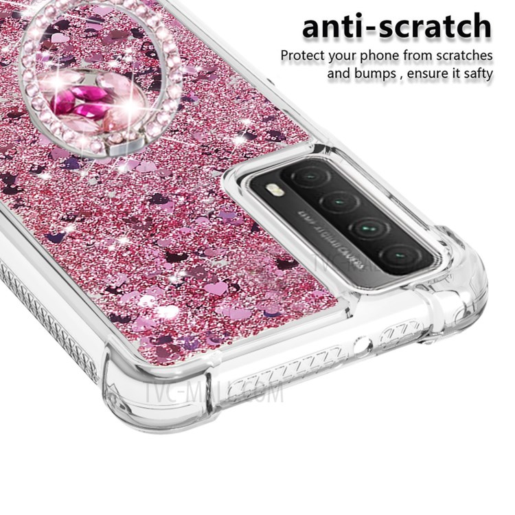 Shock-Absorbed Quicksand TPU Cell Phone Protective Shell with Ring Kickstand for iPhone 12 mini - Rose Gold-4