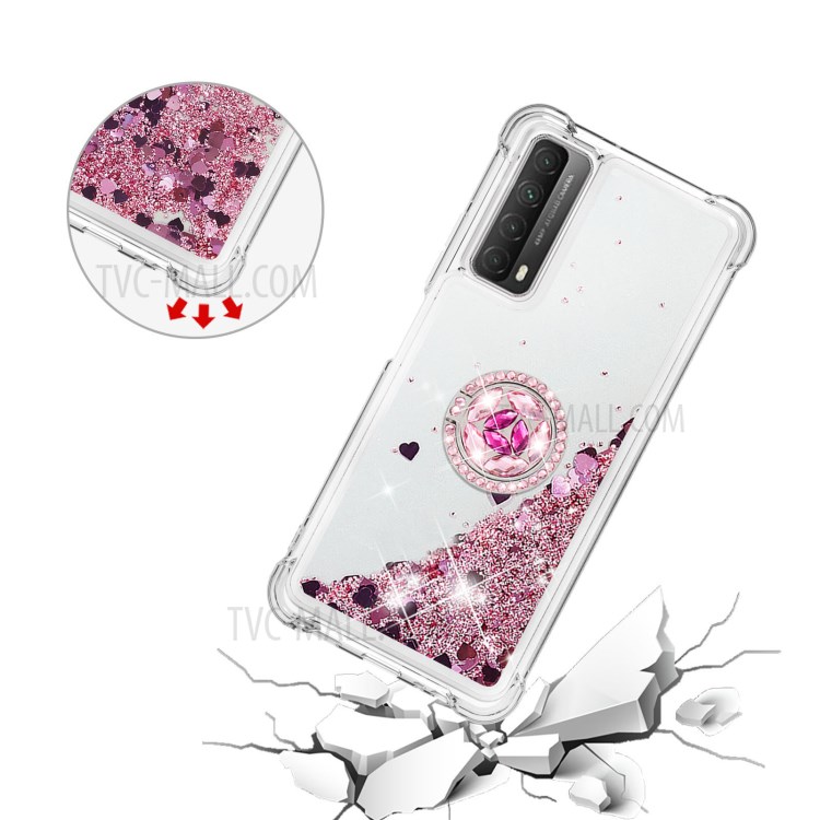 Shock-Absorbed Quicksand TPU Cell Phone Protective Shell with Ring Kickstand for iPhone 12 mini - Rose Gold-5