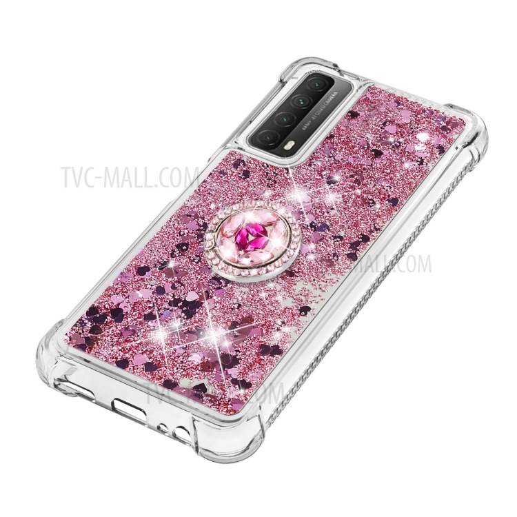 Shock-Absorbed Quicksand TPU Cell Phone Protective Shell with Ring Kickstand for iPhone 12 mini - Rose Gold-6