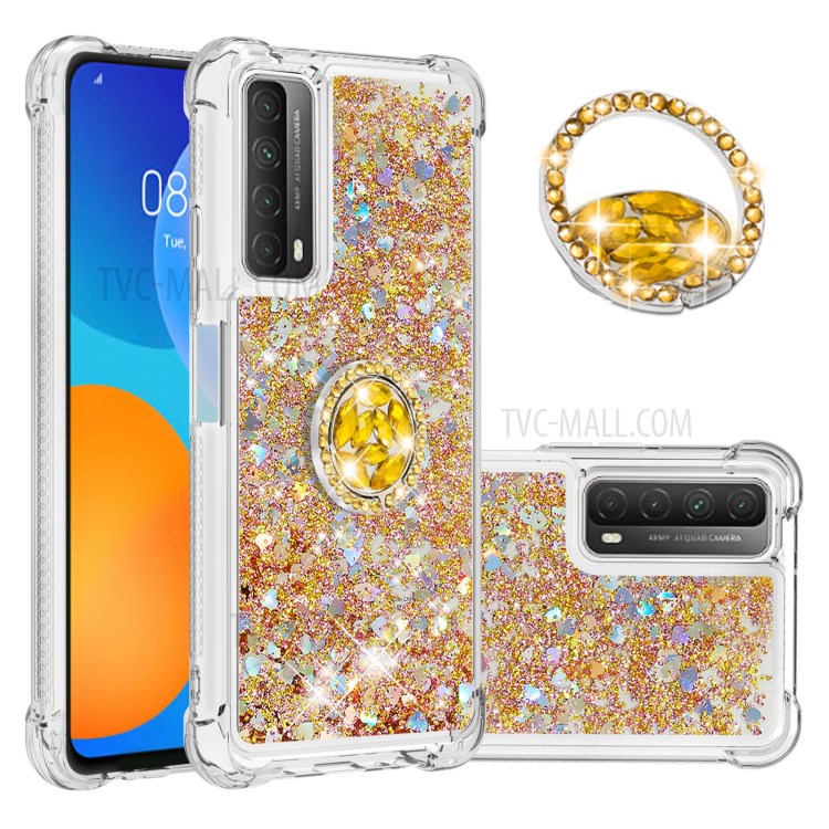 Shock-Absorbed Quicksand TPU Cell Phone Protective Shell with Ring Kickstand for iPhone 12 mini - Gold-1