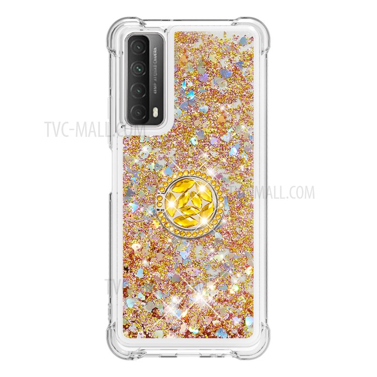 Shock-Absorbed Quicksand TPU Cell Phone Protective Shell with Ring Kickstand for iPhone 12 mini - Gold-2