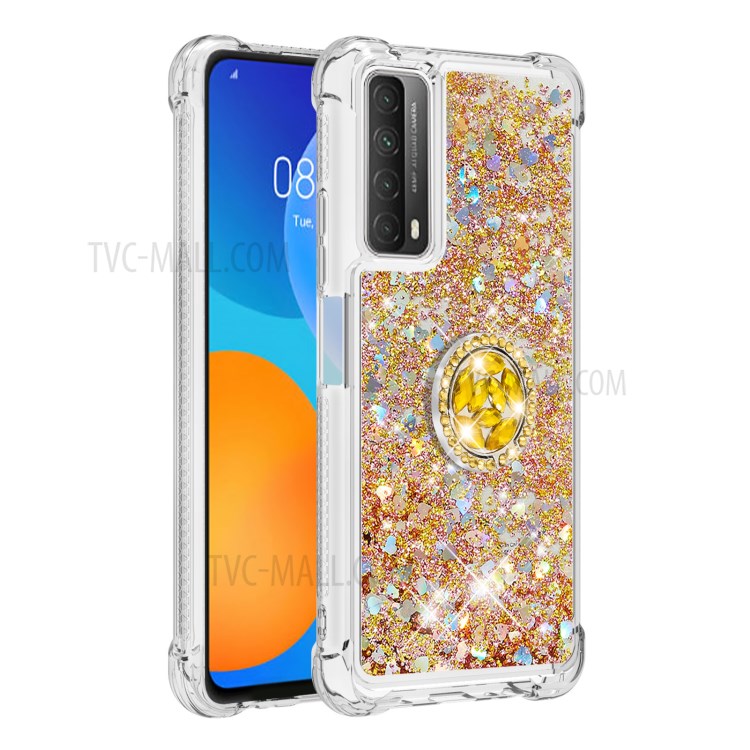 Shock-Absorbed Quicksand TPU Cell Phone Protective Shell with Ring Kickstand for iPhone 12 mini - Gold-3
