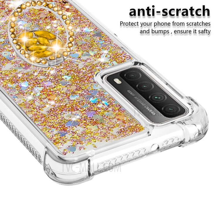 Shock-Absorbed Quicksand TPU Cell Phone Protective Shell with Ring Kickstand for iPhone 12 mini - Gold-4
