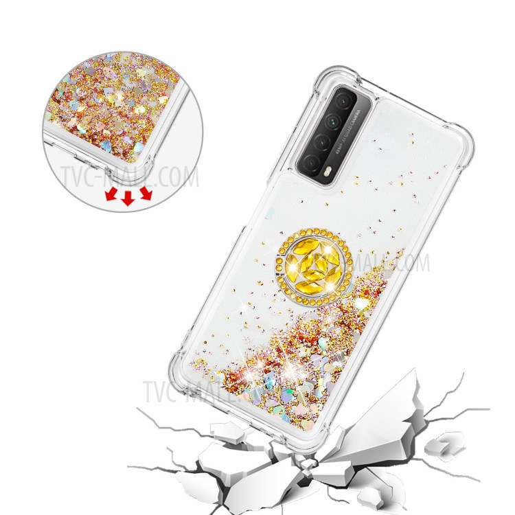 Shock-Absorbed Quicksand TPU Cell Phone Protective Shell with Ring Kickstand for iPhone 12 mini - Gold-5