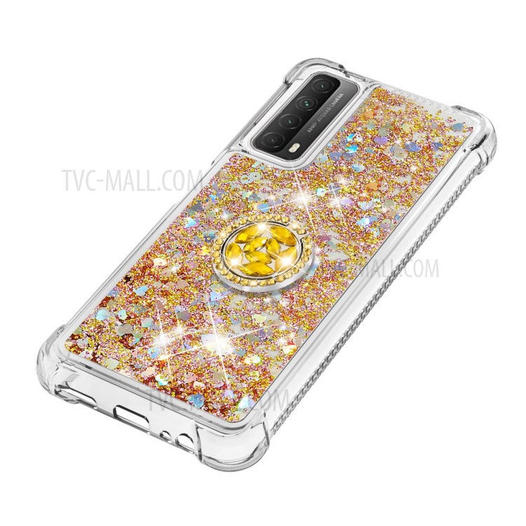 Shock-Absorbed Quicksand TPU Cell Phone Protective Shell with Ring Kickstand for iPhone 12 mini - Gold-6