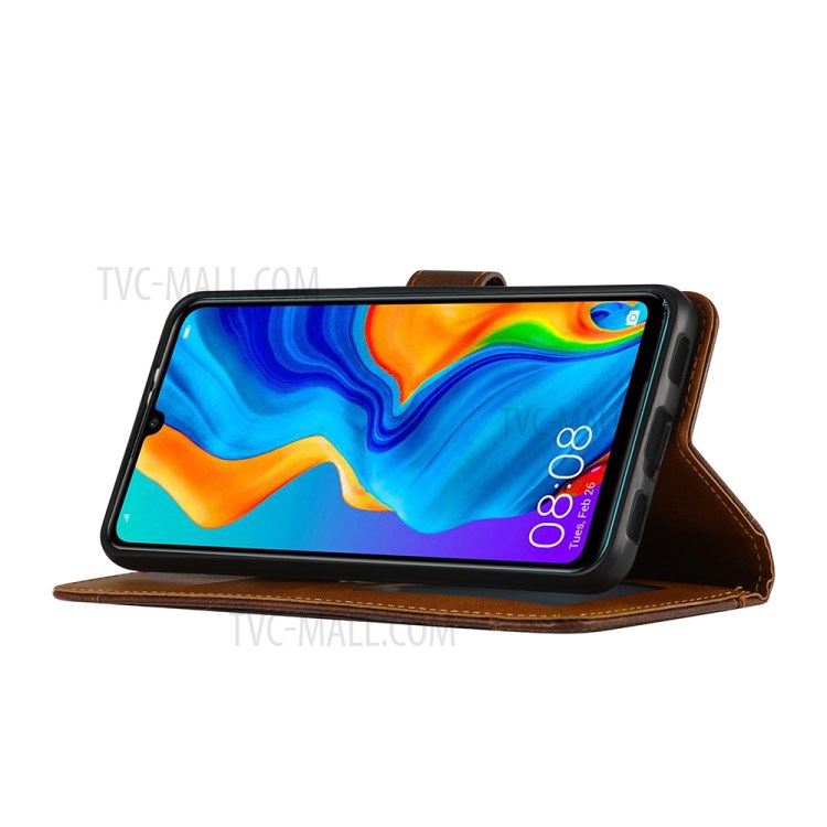 Leather Wallet Protective Cover for Huawei P30 Lite/nova 4e Stand Case - Brown-3