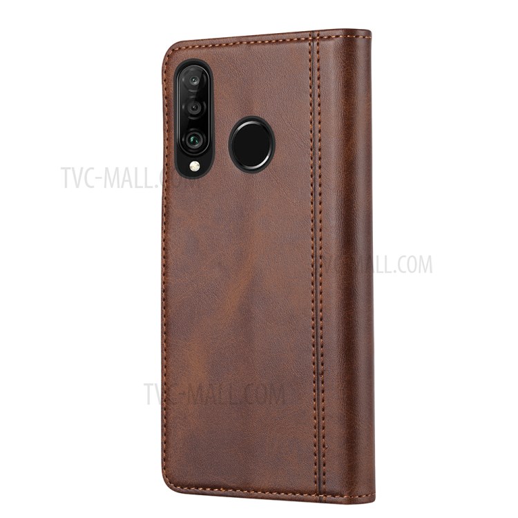 Leather Wallet Protective Cover for Huawei P30 Lite/nova 4e Stand Case - Brown-5