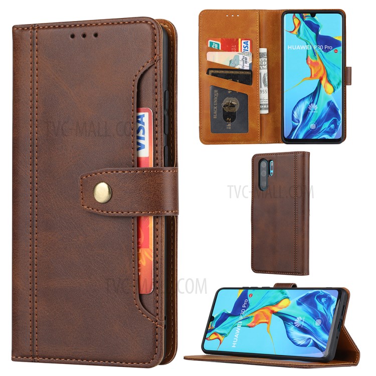 Stand Leather Wallet Protective Cover for Huawei P30 Pro Case - Brown-1