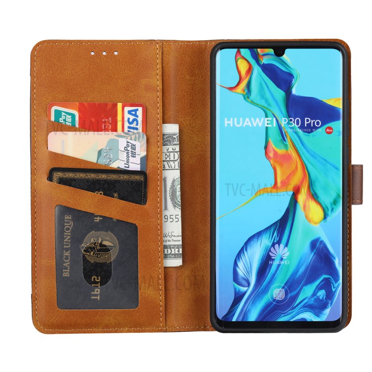 Stand Leather Wallet Protective Cover for Huawei P30 Pro Case - Brown-4