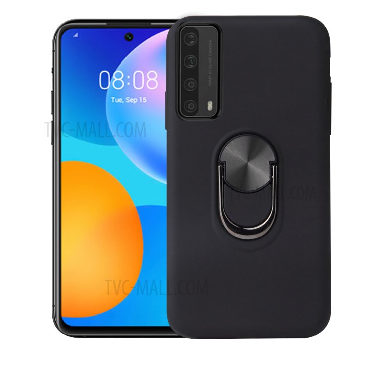 Finger Ring Kickstand Detachable PC + TPU Hybrid Case with Magnetic Metal Sheet for Huawei P smart 2021/Y7a - Black-1