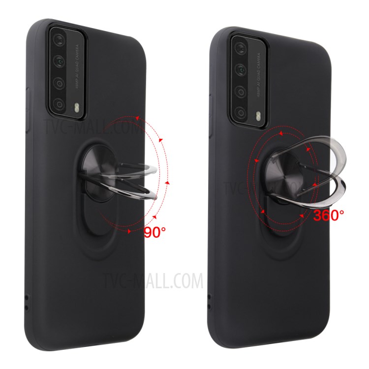 Finger Ring Kickstand Detachable PC + TPU Hybrid Case with Magnetic Metal Sheet for Huawei P smart 2021/Y7a - Black-4