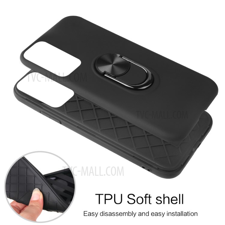 Finger Ring Kickstand Detachable PC + TPU Hybrid Case with Magnetic Metal Sheet for Huawei P smart 2021/Y7a - Black-5