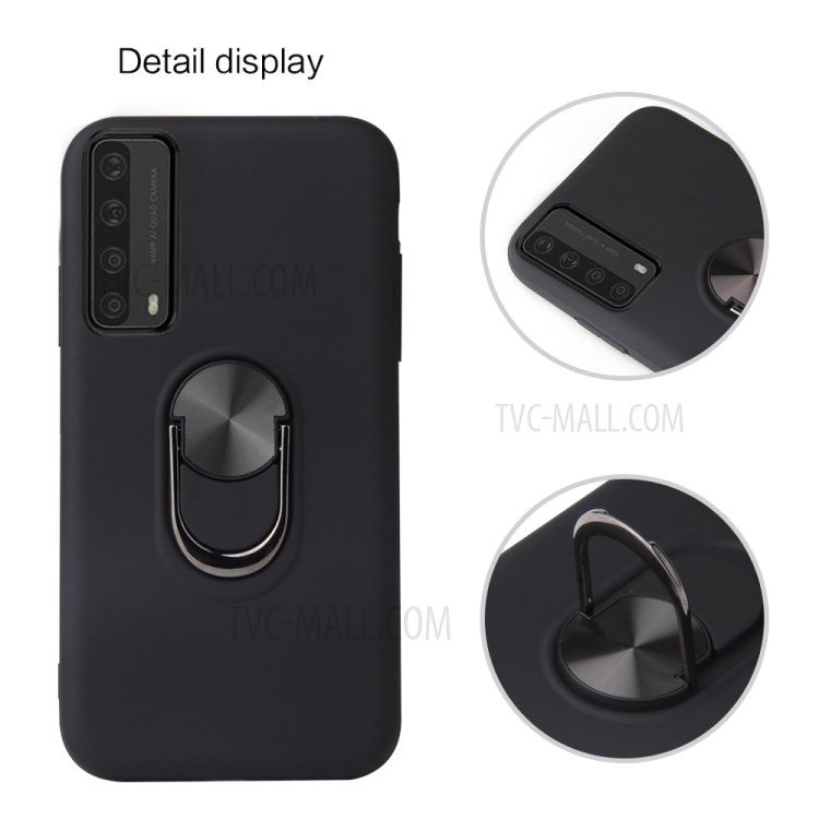 Finger Ring Kickstand Detachable PC + TPU Hybrid Case with Magnetic Metal Sheet for Huawei P smart 2021/Y7a - Black-6