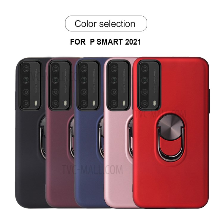 Finger Ring Kickstand Detachable PC + TPU Hybrid Case with Magnetic Metal Sheet for Huawei P smart 2021/Y7a - Black-9