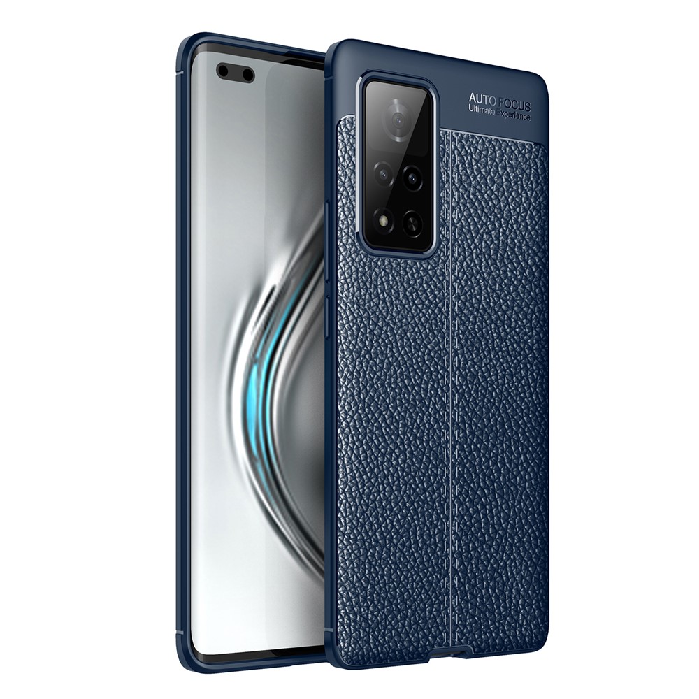Litchi Texture Soft TPU Mobile Phone Cover Protector for Huawei Honor V40 - Blue