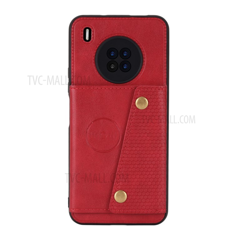 Built-in Magnetic Sheet Design PU Leather Coated TPU Shell Case Kickstand + Card Slots for Huawei Y9a - Red-3